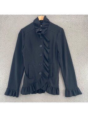 KUT From The Kloth Jacket Womens Small Black Ruffles Knit Cotton Blend Pockets